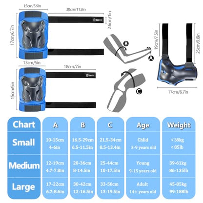 Tanden Skating Protective Gear Knee and Elbow Pads Wrist Guards for Roller Skating Skateboarding, Skate Pads Adult Knee Pads - color: Blue, size: Adult (14+ years)