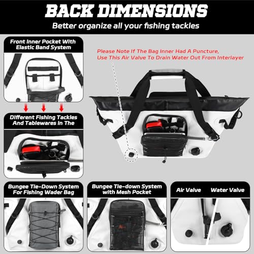 Insulated Fish Cooler Kill Bag with Flat Bottom-25x17.5 40x16 60x20Inches Waterproof Fishing tackle Kill Cooler Bag - color: White-26x18x9