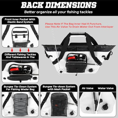 Insulated Fish Cooler Kill Bag with Flat Bottom-25x17.5 40x16 60x20Inches Waterproof Fishing tackle Kill Cooler Bag - color: White-26x18x9