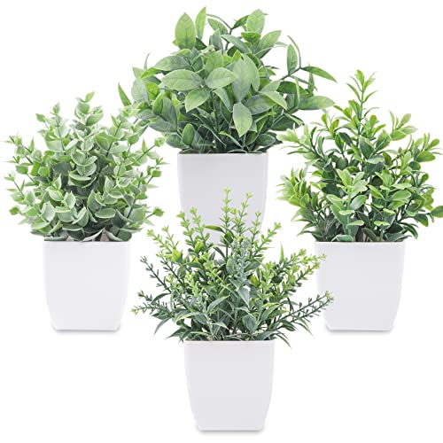Der Rose 4 Pack Fake Plants Mini Artificial Greenery Potted Plants for Home Decor Indoor Office Table Room Farmhouse Bathroom Decor - color: Grey