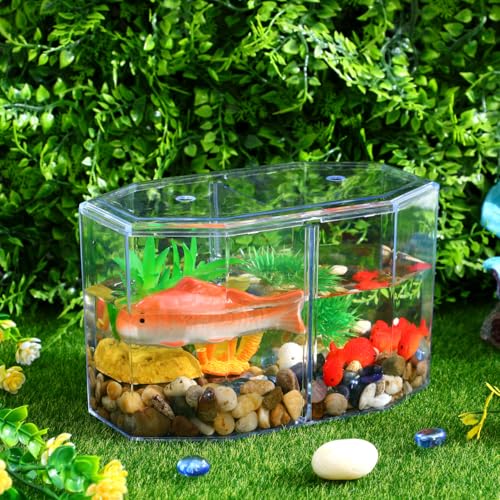 Toyvian Fish Separation Box with Removable Divider Dual Compartment Isolation Hatchery for Betta Safe Breeding Tank for Tropical Fish and Fry Aquarium Incubator 7.87X4.72X4.33In