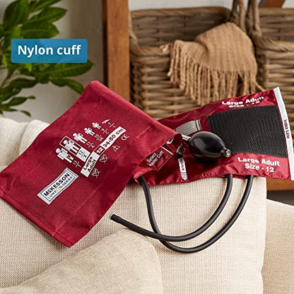 McKesson LUMEON Replacement Blood Pressure Cuff with Bulb and Valve, Nylon Cuff, 2-Tube Bladder, Burgundy, Adult Large, Gauge Not Included, 1 Count - size: (1 ct)