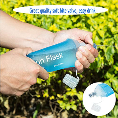 AXEN Soft Flask TPU Foldable Running Hydration Flask, Soft Collapsible Water Bottle for Hydration Pack Cycling Marathon Running Hiking - color: Blue Pack of 2-250ml