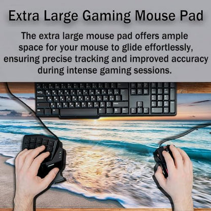 Keyboard Mats Desk Accessories Kit Gaming Mousepad Big Mouse Pads Pc Desk Mat Full Desk Mat Waterproof Non-Slip Rubber Base 35.4" X 15.7" for Game Office, Beach Sunset Ocean Waves - color: Beach