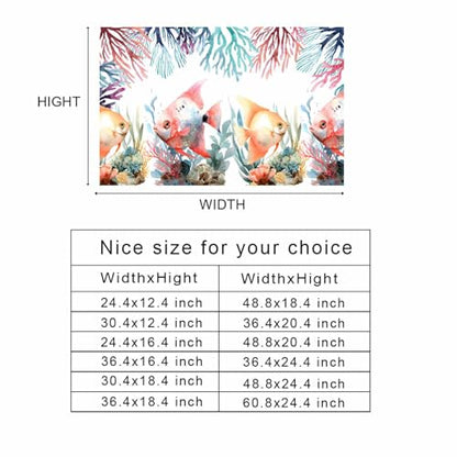 Ocean Tropical Fish Aquarium Background 12x30 Inch Self-Adhesive Fish Tank Decorations, Coastal Blue Coral Marine Life Seagrass Decorative Fish Tank Background Polyester Aquarium Decor Poster