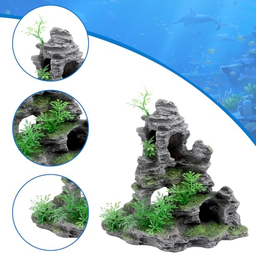 Saim Large Aquarium Decor Set - Resin Castle & Mountain Stone, 2Pack | Resin Castle and Mountain View Stone Ornament, Fish Tank Rock Decor & Aquatic Plant Background, Freshwater/Saltwater Tanks