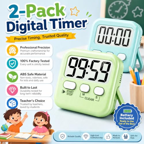 Antonki 2 Pack Digital Timer for Kids Classroom Kitchen Timers for Cooking - color: 2 * Amazing Macaron ( 98%+choice for Kids )