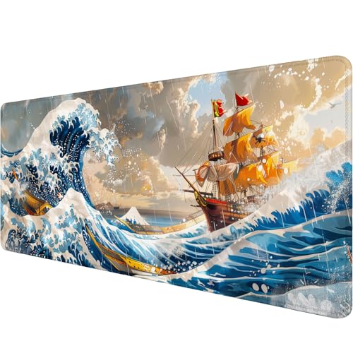 Anime Pirate Ship Desk Pad Mouse Pad The Great Wave Off Kanagawa Mouse Pad Large Mousepad Extended Laptop Keyboard Mat Gaming Desk Pad Mouse Mat Office Computer Keyboard Laptop Home 31.5"x11.8" - color: Anime Pirate Ship_009, size: 11.8" x 31.5"