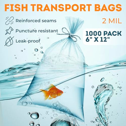 Clear Plastic Fish Bags, 6 x 12 Inch, 2 Mil Poly Bags, Pack of 1000, Unprinted Clear Poly Bag for Aquarium Species Transfer and Transport - style: 6" X 12" / 2 Mil / 1000 Pack