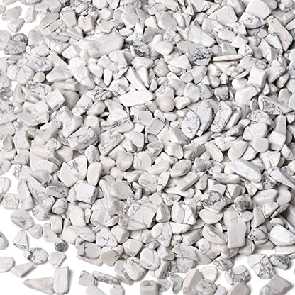 LAIDANLA Howlite Crushed Stone Crystal Chips Bulk Natural Gemstones Healing Reiki Crystals Mini Quartz Vase Filler Aquarium Gravel 100g - color: Howlite, size: 0.22 Pound-（0.2"-0.28"）
