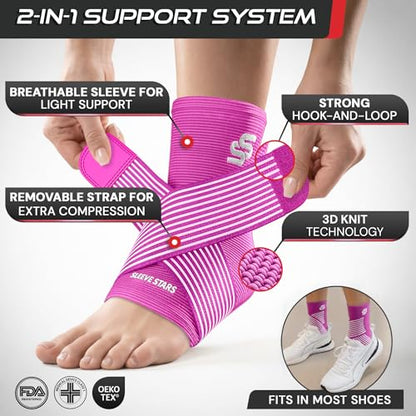 Sleeve Stars Ankle Brace Men & Women Support (Single/M:10"-12"/Hot Pink) - color: Hot Pink, size: Medium