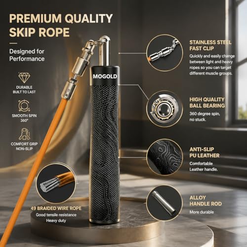 Weighted Jump Rope for Men Women -Interchangeable 1/5lb 1/4lb 1/2lb Heavy jump ropes - 360 Degree Spin - Length Adjustable,Ergonomics Leather Grip Skipping Rope for Fitness Weight Loss & More - color: T64 Earth