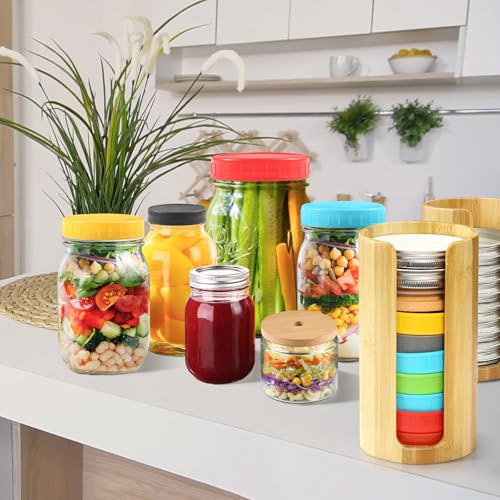 Mason Jar Lid Organizer (2pcs), Mason Jar Lid Storage Made of Bamboo, Suitable for Mason/Canning/Bamboo Lids(WIDE/REGULAR), Fit Perfectly, Stackable Steady