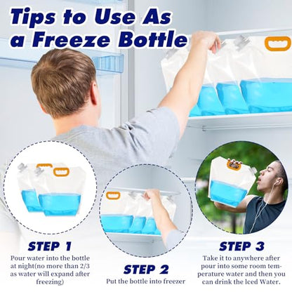 MAQUITA 20 Pcs 1.3 Gallon Foldable Water Emergency Container Bag 26 Gallon Freezable BPA Free Food Grade Clear Plastic Storage Foldable Bottle for Camping Riding