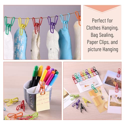 Mr. Pen- PVC-Coated Utility Clips, 2 Inch, 18 Pack, Colorful, PVC-Coated Steel Chip Bag Clips for Sealing Food, Paper Holder, Clothesline Clip for Laundry Hanging, Kitchen Bags, Clothes Pins