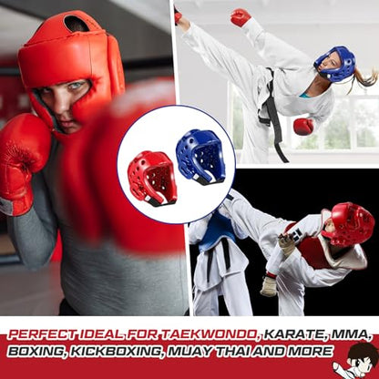 2 Pcs Taekwondo Karate Headgear MMA Martial Arts Helmet Soft Head Guard Protection Sparring Gear Helmet Boxing for Men Women Thai Kickboxing Grappling Muay Taekwondo - color: Red and Blue, size: X-Large