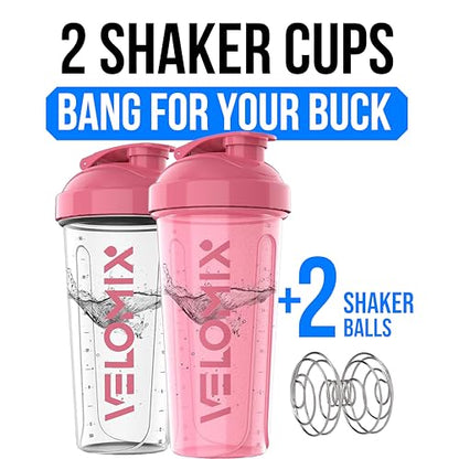VELOMIX 2 Pack 28oz Protein Shaker Bottle, Pink/Transparent - color: B3) Pink / Transparent