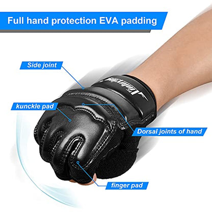 Xinluying MMA Gloves, 8mm EVA Padding, Adjustable Wrist Strap, Women & Kids - color: Black, size: Medium