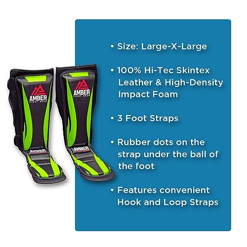 Ultimate Shield Muay Thai Shin & Instep Guards, 100% Hi-Tec Skintex Leather, High-Density Foam Padding, Three-Foot Straps, Rubber Traction Dots, Ideal for Kickboxing Training