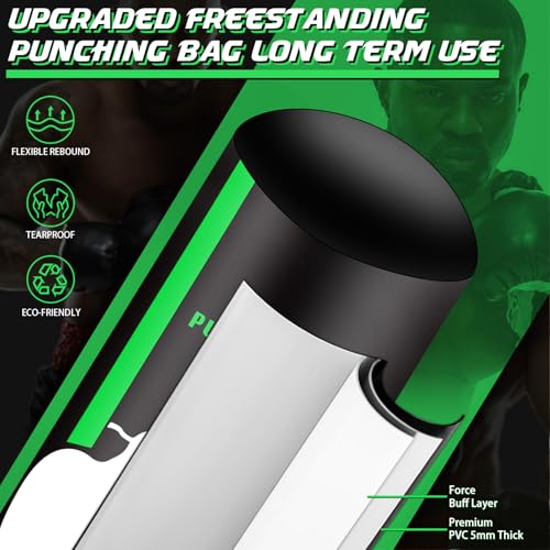 Heavy Punching Bag for Adults Teens, Standing Boxing Bag with Gloves - color: Green