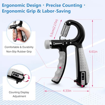 CYFIE Grip Strength Trainer Kit Adjustable 10-132Lbs Hand Exerciser Counter - color: Black