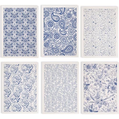 SUPERDANT 6PCS Flowers Leaf Underglaze Paper Transfer Paisley Transfer Papers for Clay Ceramic Porcelain Under Glaze Transfers for Pottery Enamel Decals Blue Underglaze Decal Handcrafted Gifts - style: Flower Pattern