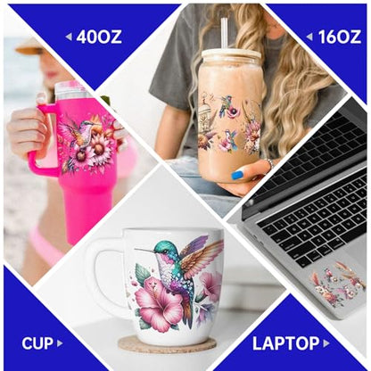 UV DTF Cup Wrap Transfer Stickers, 4 Sheets Birds Rub On Transfers for Tumblers Water Bottles Glass Cups Mugs Ceramics - style: Birds