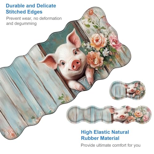 Large Gaming Mouse Pad, Keyboard Wrist Rest Pad & Wrist Support Mousepad Set, Stitched Edge, Extended, Non-Slip Base, Memory Foam Desk Mat for Office, Home,Funny Pig - color: Funny Pig