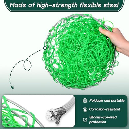 Foldable Drop and Pier Fishing Net, Portable Bridge Net, Foldable Crab Net Bait Shrimp Net with Foldable Bucket Soft Steel Hoop and 32FT Rope Storage Bag