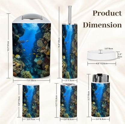 Bathroom Accessory Set 6PCS Sentosa Aquarium Trash Can, Soap Dispenser, Toothbrush Holder, Toothbrush Cup, Toilet Brush Holder, Soap Dish for Gift