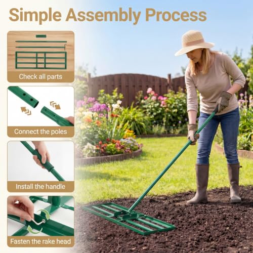 COSTWAY 30x10 Inch Lawn Leveling Rake, Soil Sand Dirt Leveling Tool, Ground Leveler for Yard, Landscape, Garden, Pasture (Green, 30"x10") - color: Green