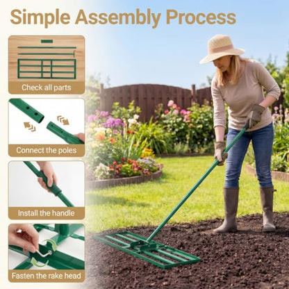 COSTWAY 30x10 Inch Lawn Leveling Rake, Soil Sand Dirt Leveling Tool, Ground Leveler for Yard, Landscape, Garden, Pasture (Green, 30"x10") - color: Green