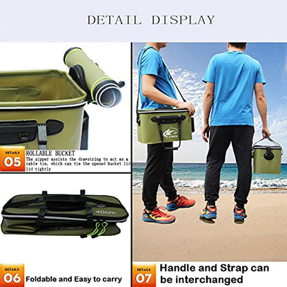 Fishing Bucket,Foldable Fish Bucket, Multi-Functional EVA Fishing Bag for Outdoor, Live Fish Lures Bucket and Fish Protection Bucket,10GAL/8GAL/6GAL/4.8GAL/3GAL Live Fish Container (6GAL/ArmyGreen) - color: 6gal/Armygreen