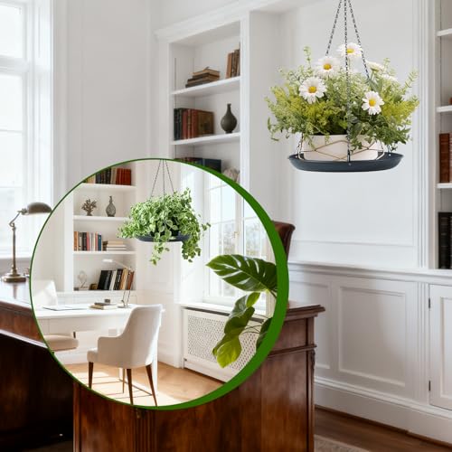 Plant Hanger Indoor Outdoor, 2-Pack Black Metal Hanging Plant Shelf & Window Planter Basket with 9.8/11.8 Inch Trays - Heavy Duty Plant (9.8in-2Pack, 2PACK) - size: 9.8in-2Pack