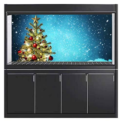 Christmas Aquarium Background Poster, Fish Tank Decorations Pictures 3D Effect PVC Adhesive Poster Christmas Tree Decor Paper Cling Decals Sticker,42x30cm