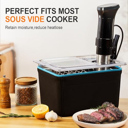 Sous Vide Container 12 Quart with Universal Collapsible Hinged Lid,Complete Sous Vide Accessories Kit BPA Free,Compatible with Anova and Most Sous Vide Cookers（With Rack and Sleeve）