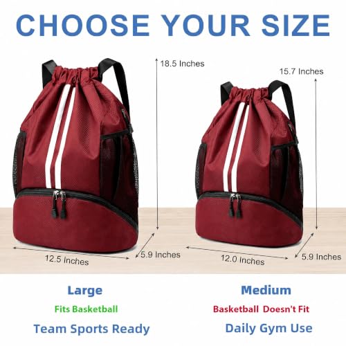 JELUTAR Drawstring Backpack Gym Bag with Shoes Compartment, Burgundy - color: Burgundy, size: Medium