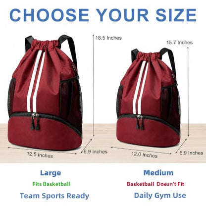 JELUTAR Drawstring Backpack Gym Bag with Shoes Compartment, Burgundy - color: Burgundy, size: Medium