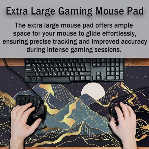Extra Large Mouse Pad Golden Desktop Pad Keyboard Mouse Pads Desktop Mats Big Gaming Mousepad Waterproof Non-Slip Rubber Base 35.4 X 15.7 for Game Office, Sunset Mountains Art - color: Golden Mountain