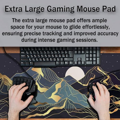 Extra Large Mouse Pad Golden Desktop Pad Keyboard Mouse Pads Desktop Mats Big Gaming Mousepad Waterproof Non-Slip Rubber Base 35.4 X 15.7 for Game Office, Sunset Mountains Art - color: Golden Mountain