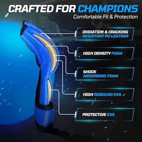 Flexzion MMA Gloves Fingerless Boxing Gloves for Men Women and Teen Youth, UFC Grappling Krav MAGA Kickboxing Gloves for Training Punching Bag Muay Thai Hitting Mitts Cutoff Martial Art Gloves - color: Blue