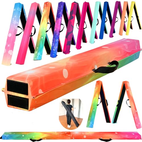 Marfula 6 FT / 8 FT / 9 FT Folding Gymnastics Beam Foam Balance Floor Beam - color: Starlight Rainbow, size: 8 Ft