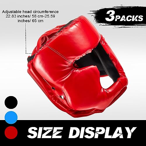Jenaai 3 Pack Boxing Headgear for MMA, Kickboxing Muay Thai Sparring - color: Black, Red ,Blue