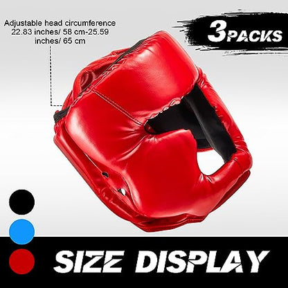 Jenaai 3 Pack Boxing Headgear for MMA, Kickboxing Muay Thai Sparring - color: Black, Red ,Blue