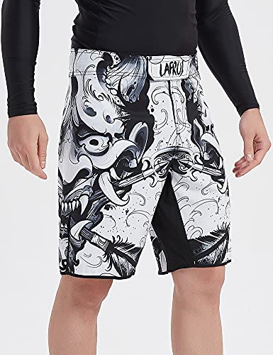 LAFROI Mens MMA Cross Training Boxing Shorts Trunks Fight Wear with Drawstring and Pocket-QJK01 - color: Hannya, size: Medium