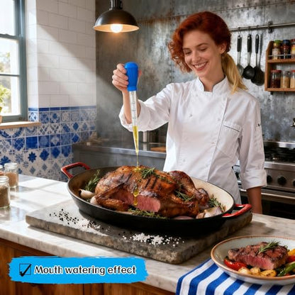 Premium Turkey Baster & Multi-Purpose Syringe, 30ml Heat Resistant Food Baster with Cleaning Brush for Kitchen, Aquarium, Marinade Injector, Basting, Oil Fuel Dispensing (Blue) - color: Blue