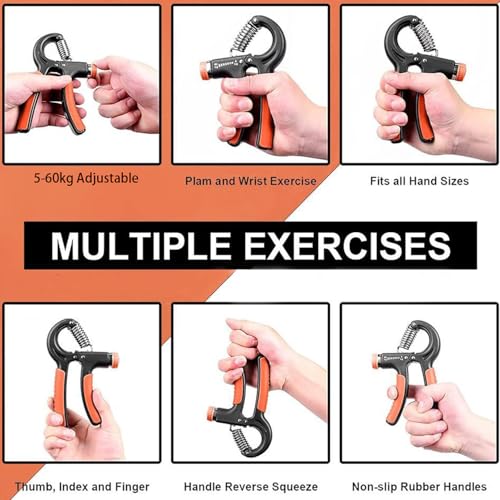 Grip Strengthener 2 Pack Adjustable Resistance 5-60kg Hand Forearm Wrist Finger Workout - color: Orange
