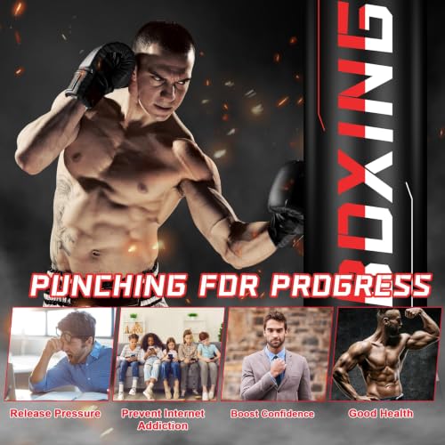 Punching Bag for Adults Teens, 70" Heavy Duty Boxing Bag with Stand | Kickboxing and MMA Muay Thai Training Equipment for Men and Women Beginners - color: Red White Alphabet Pattern