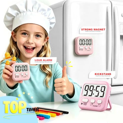 Antonki 2 Pack Digital Timer for Kids Classroom Kitchen Timers for Cooking - color: Relaxing Pink