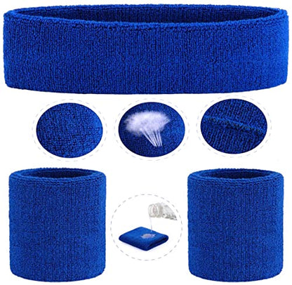 ONUPGO Sweatband Set Sports Headband Wristband Set Sweatbands Terry Cloth Wristband Wrist Sweatband Headbands Moisture Wicking Sweat Absorbing Head Band - color: Blue